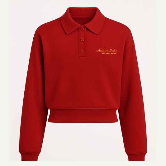 CARLOTTA LONG SLEEVE POLO - CHIANTI RED