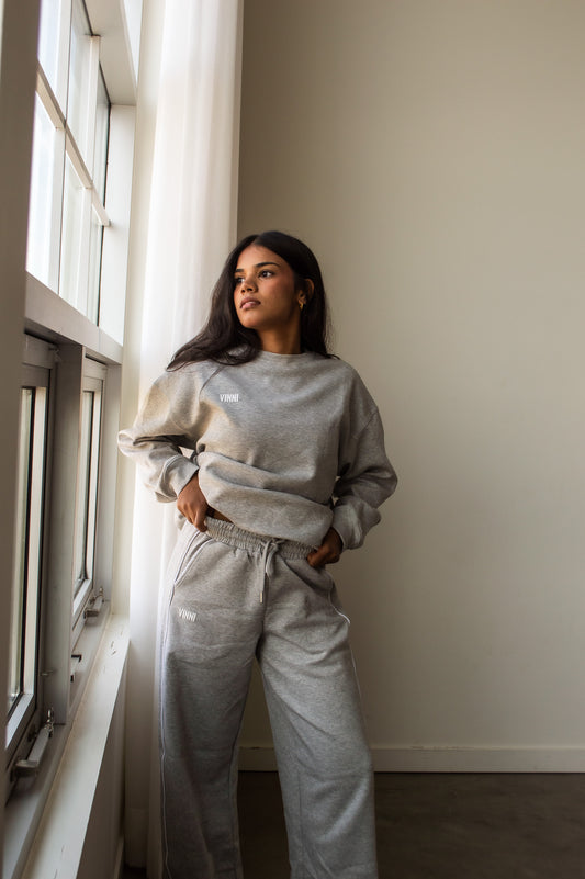 TANYA STRIPE SWEATS - ACADEMY GREY