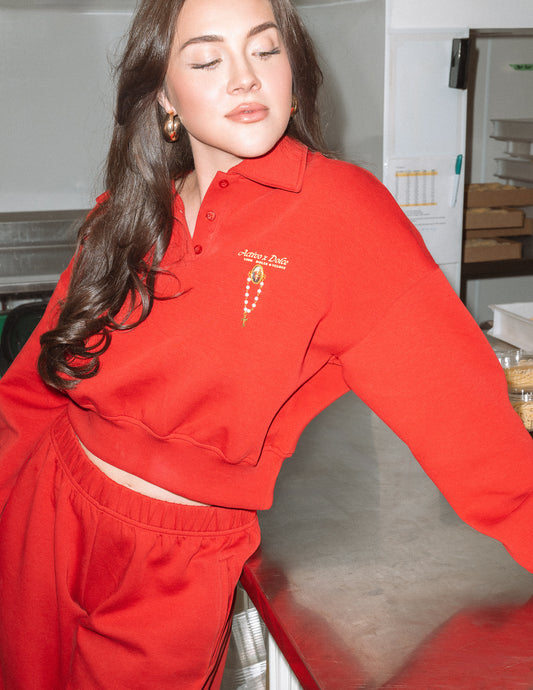 CARLOTTA LONG SLEEVE POLO - CHIANTI RED