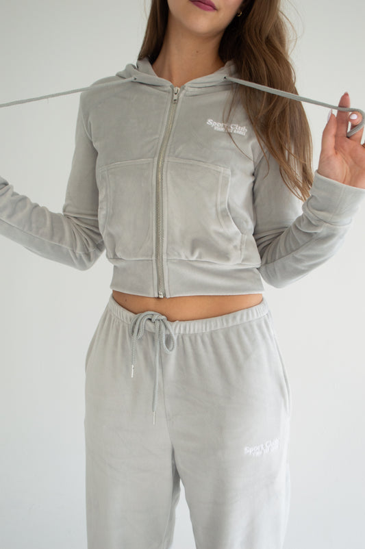 CHRISTINA VELOUR ZIP - GREY MIST