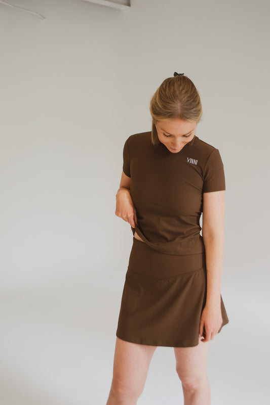 HANNAH ACTIVE TEE - RIBBED BROWN