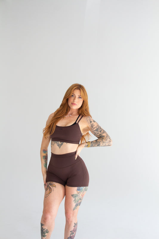 NOVA HIGH WAISTED SPORT SHORTS - BRONZE