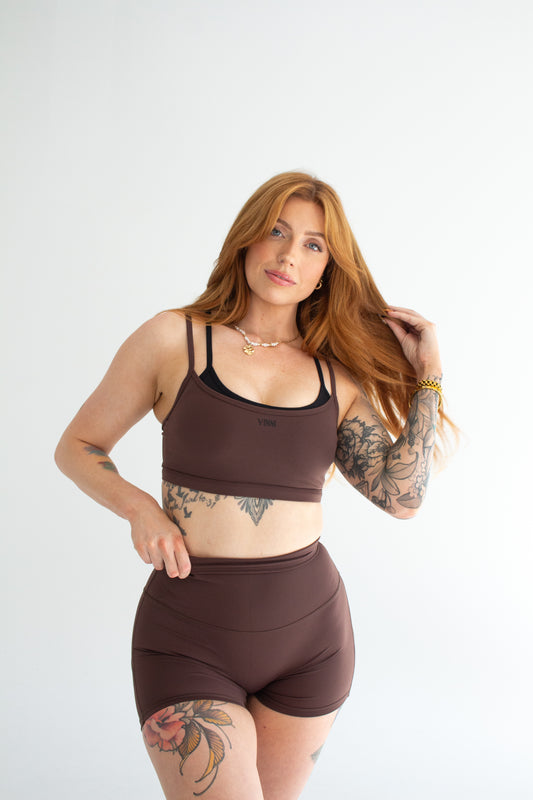 MAREN DOUBLE LAYER SPORTS BRA - BRONZE + JET BLACK