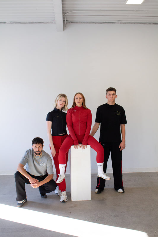 NASH UNISEX STRIPED SWEATS - JET BLACK + SPEED RED