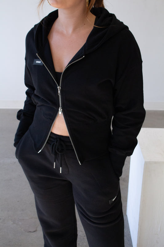 BECK ZIP UP SWEATER - JET BLACK