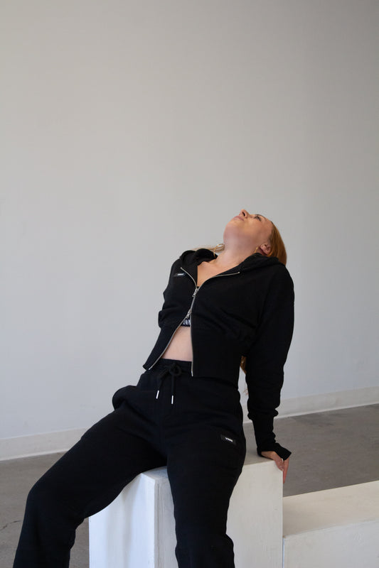 BECK ZIP UP SWEATER - JET BLACK