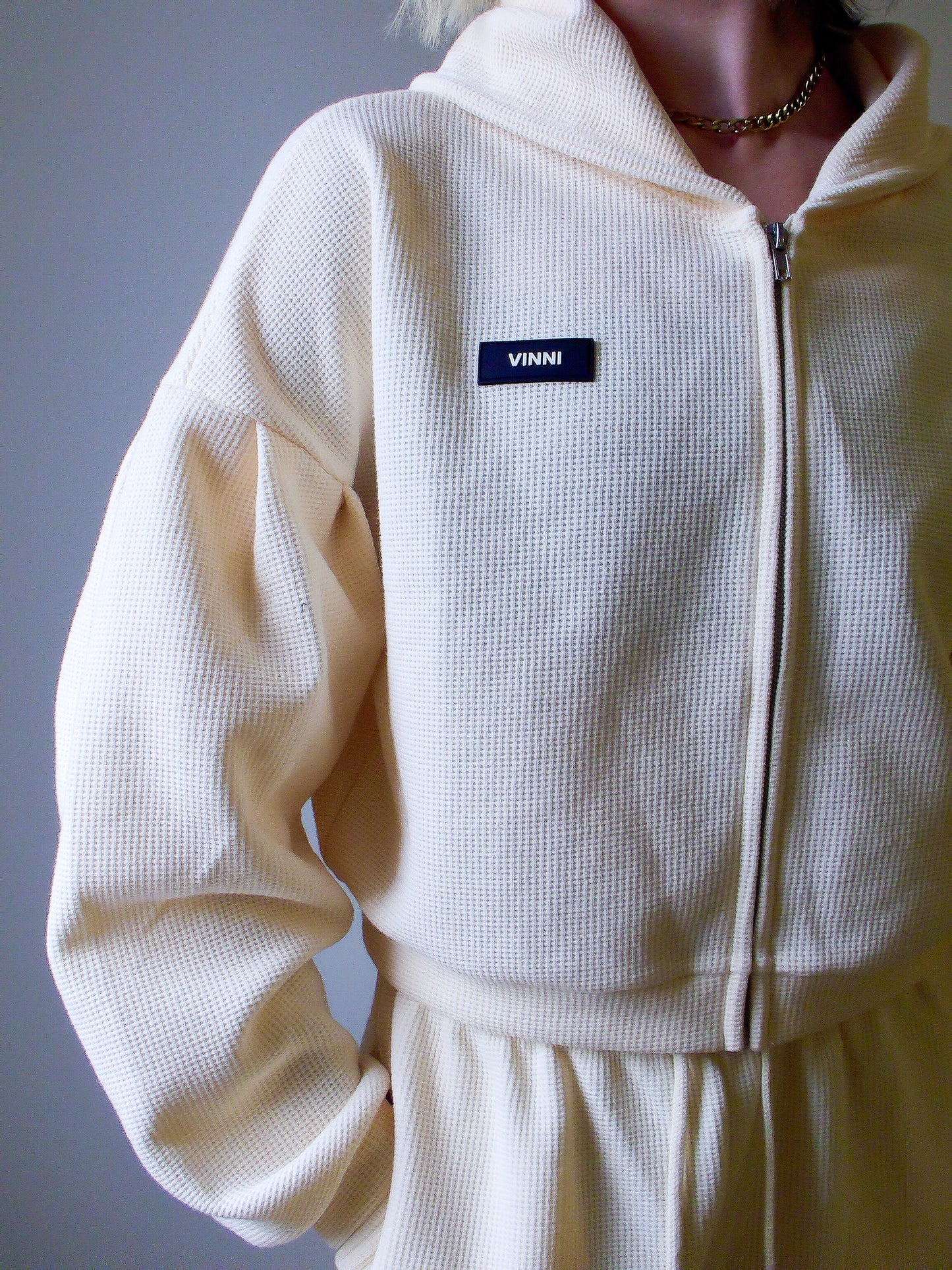 EDITH WAFFLE ZIP UP - WHIPPED BUTTER
