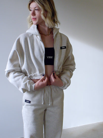 SAVANNAH ZIP CROP SWEATER - SOFT STONE