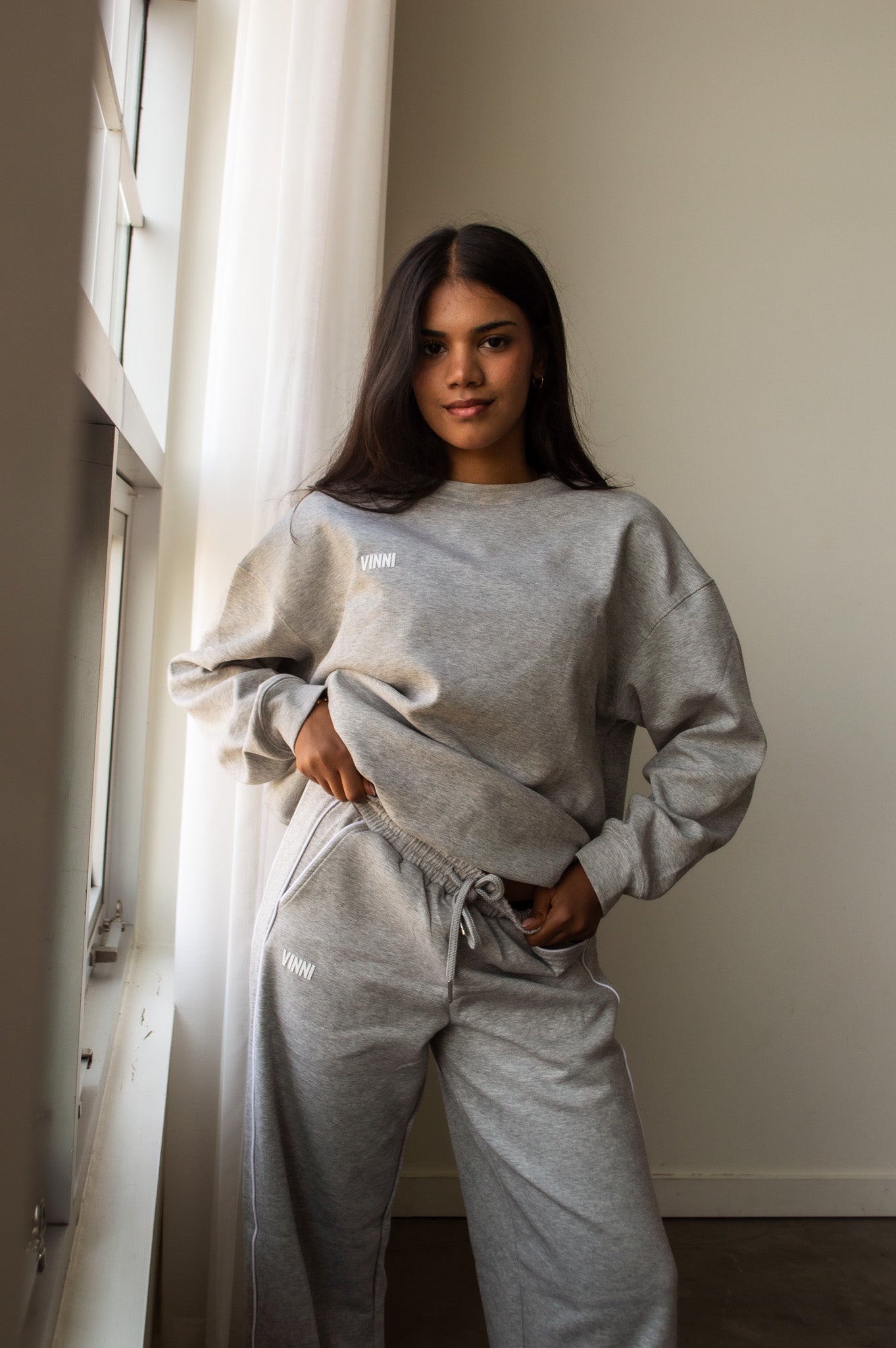 TANYA STRIPE SWEATS - ACADEMY GREY