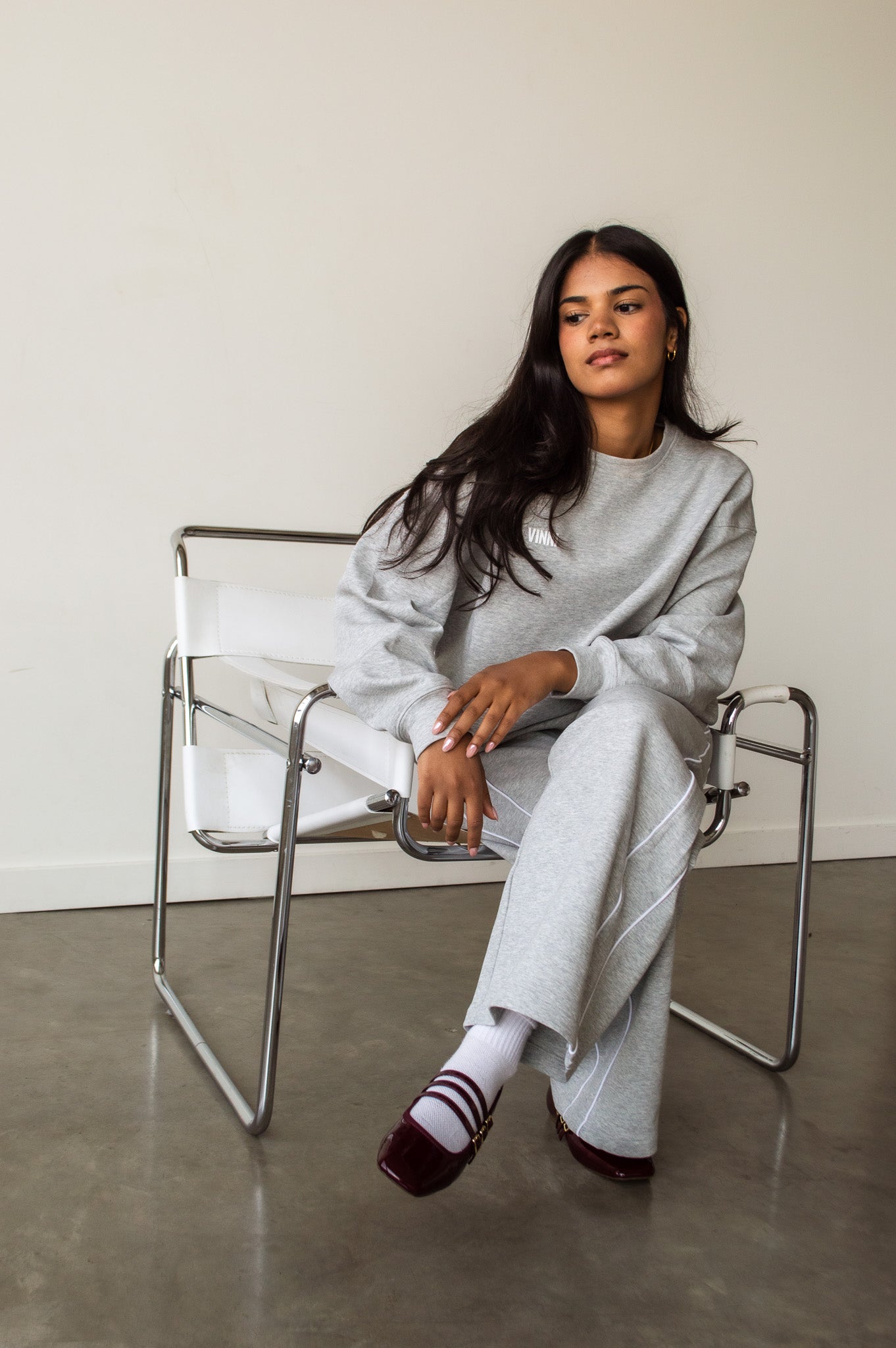 TANYA STRIPE SWEATS - ACADEMY GREY