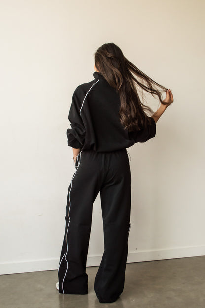 TANYA STRIPE SWEATS - LETTERMAN BLACK
