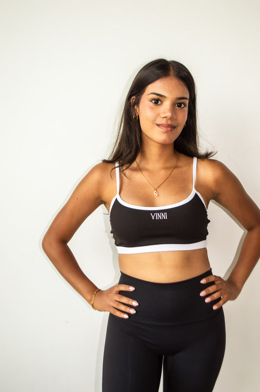 RITA CONTRAST SPORTS BRA - JET BLACK
