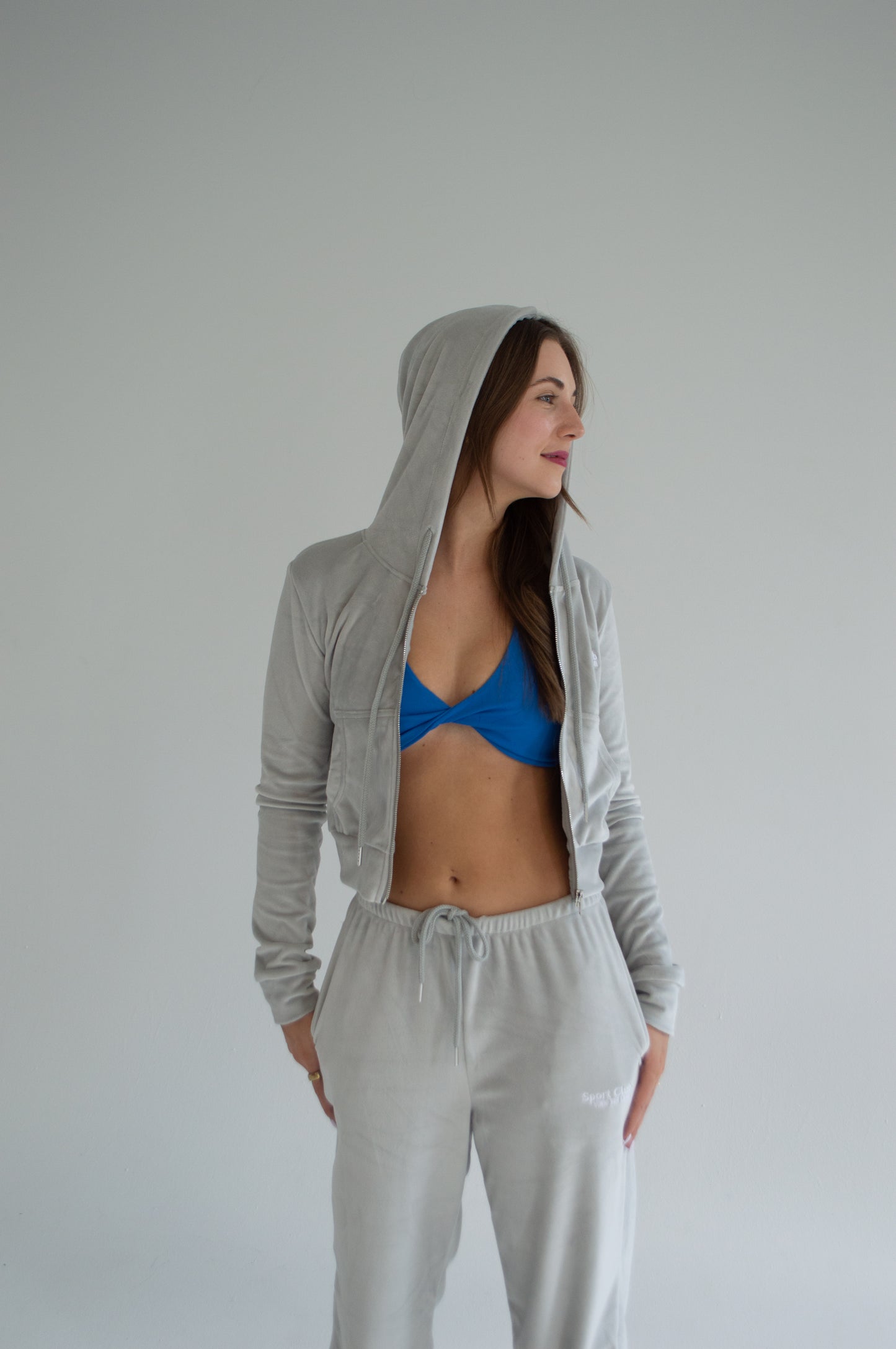 CHRISTINA VELOUR ZIP - GREY MIST