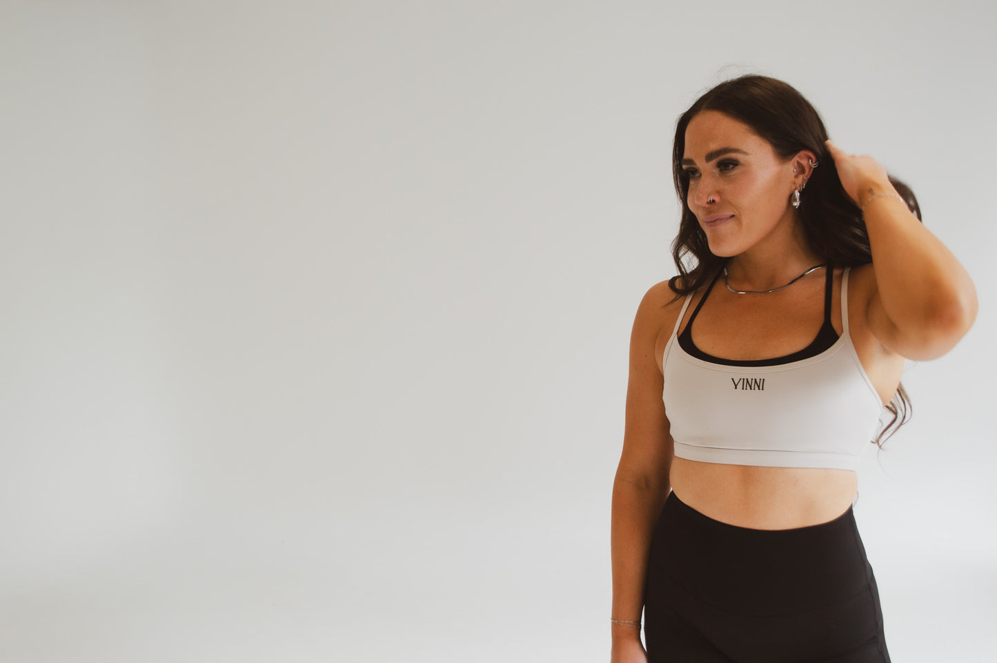 MAREN DOUBLE LAYER SPORTS BRA - OAT MILK + JET BLACK