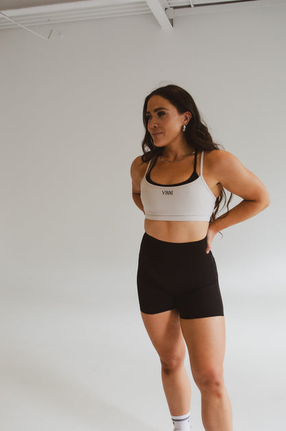 MAREN DOUBLE LAYER SPORTS BRA - OAT MILK + JET BLACK
