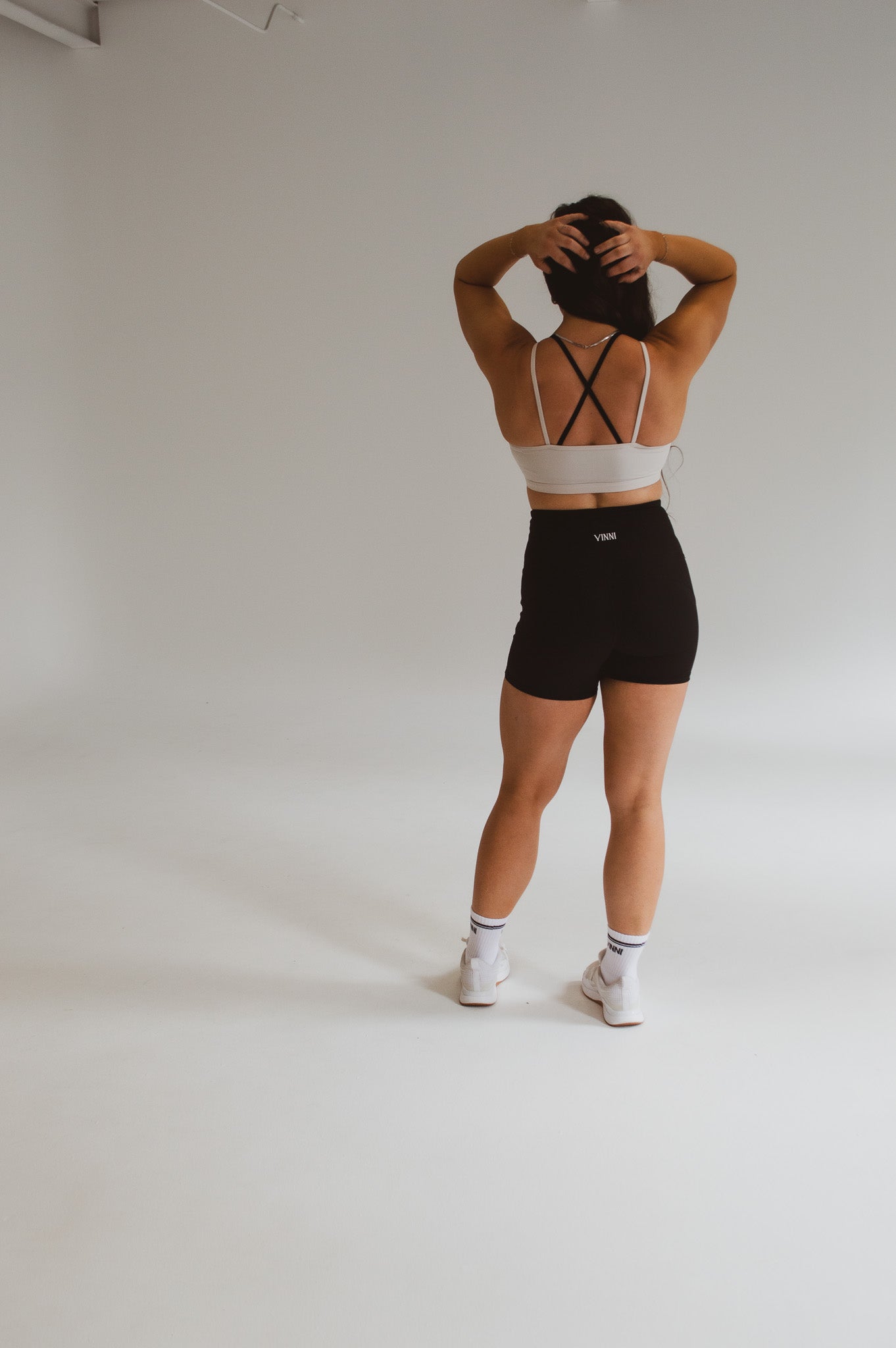 MAREN DOUBLE LAYER SPORTS BRA - OAT MILK + JET BLACK
