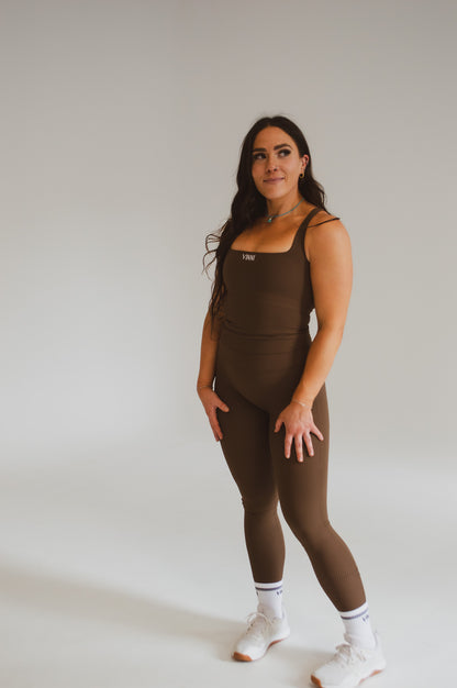 MARA HIGH RISE TIGHTS - RIBBED BROWN