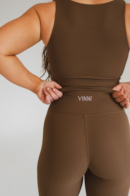 MARA HIGH RISE TIGHTS - RIBBED BROWN