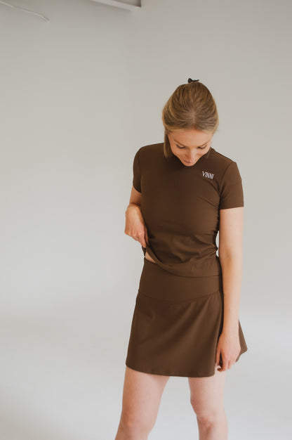 HANNAH ACTIVE TEE - RIBBED BROWN