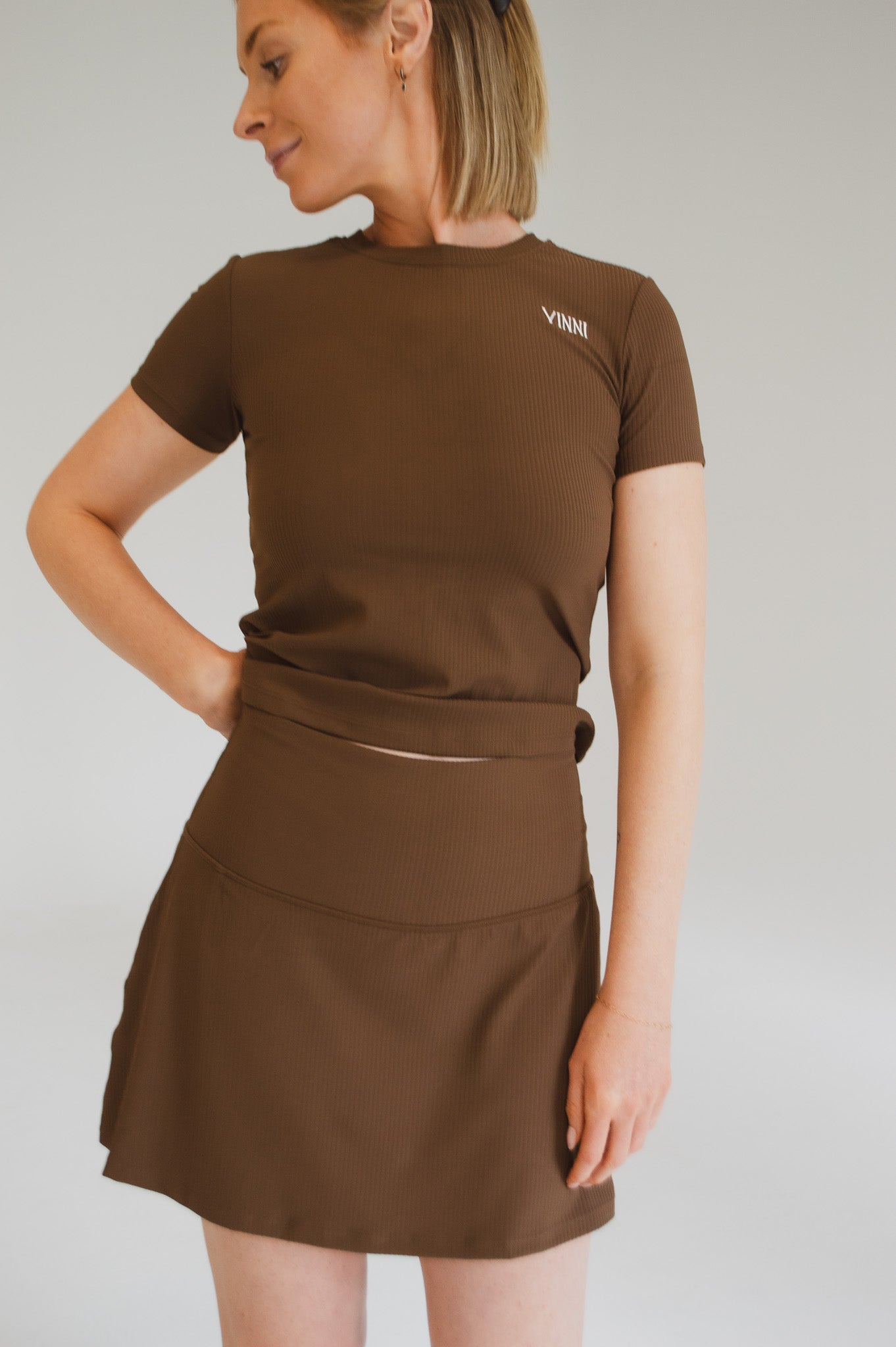 WHYNN SKIRT - BROWN RIBBED