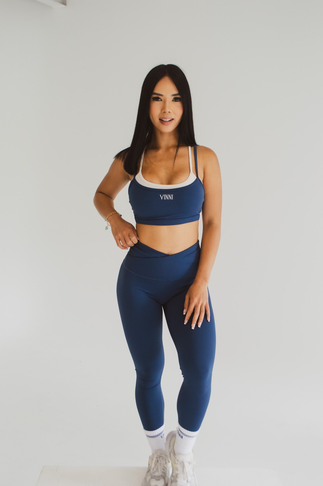 MAREN DOUBLE LAYER SPORTS BRA - OLD MONEY NAVY + OAT MILK