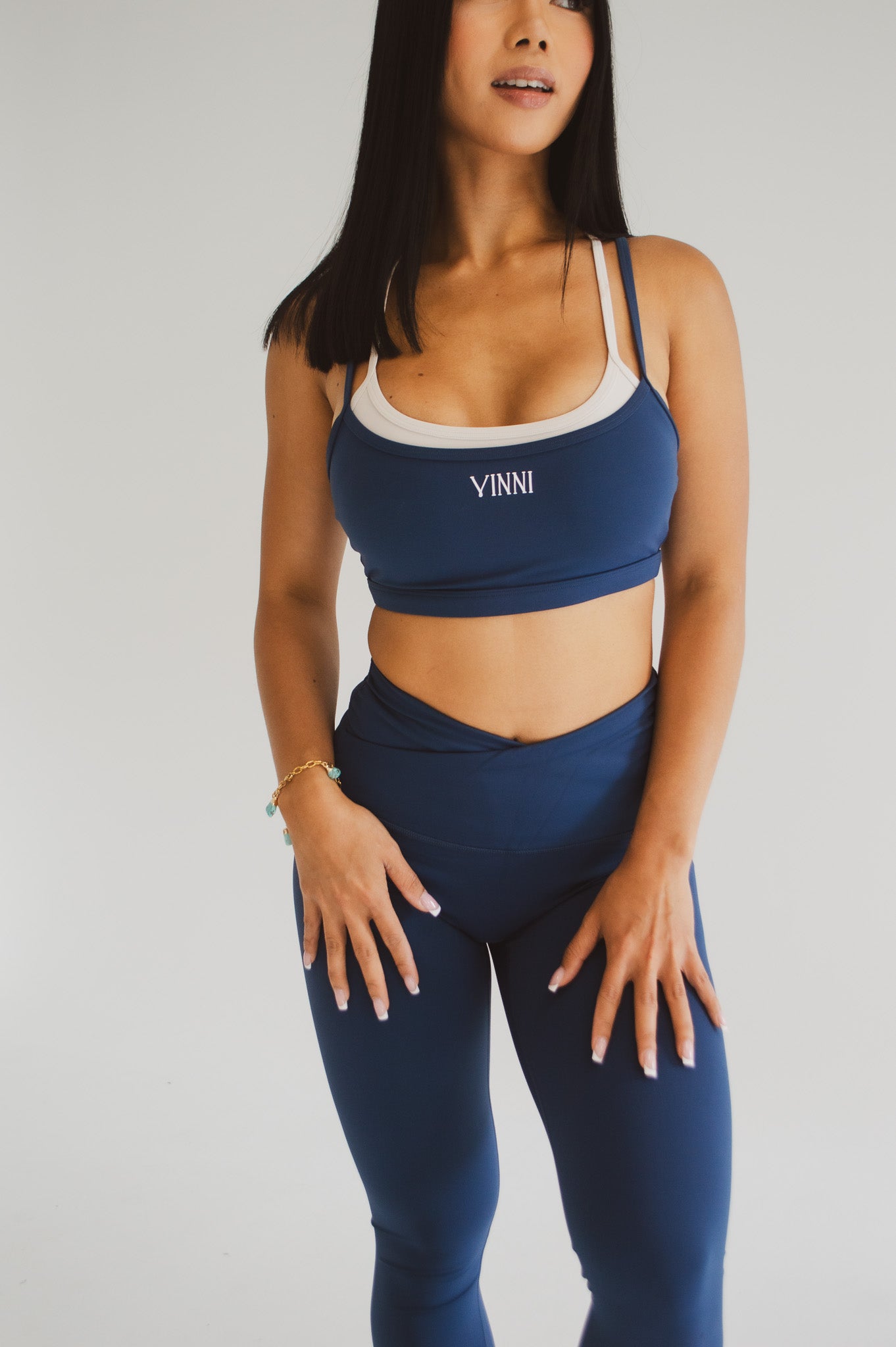 MAREN DOUBLE LAYER SPORTS BRA - OLD MONEY NAVY + OAT MILK