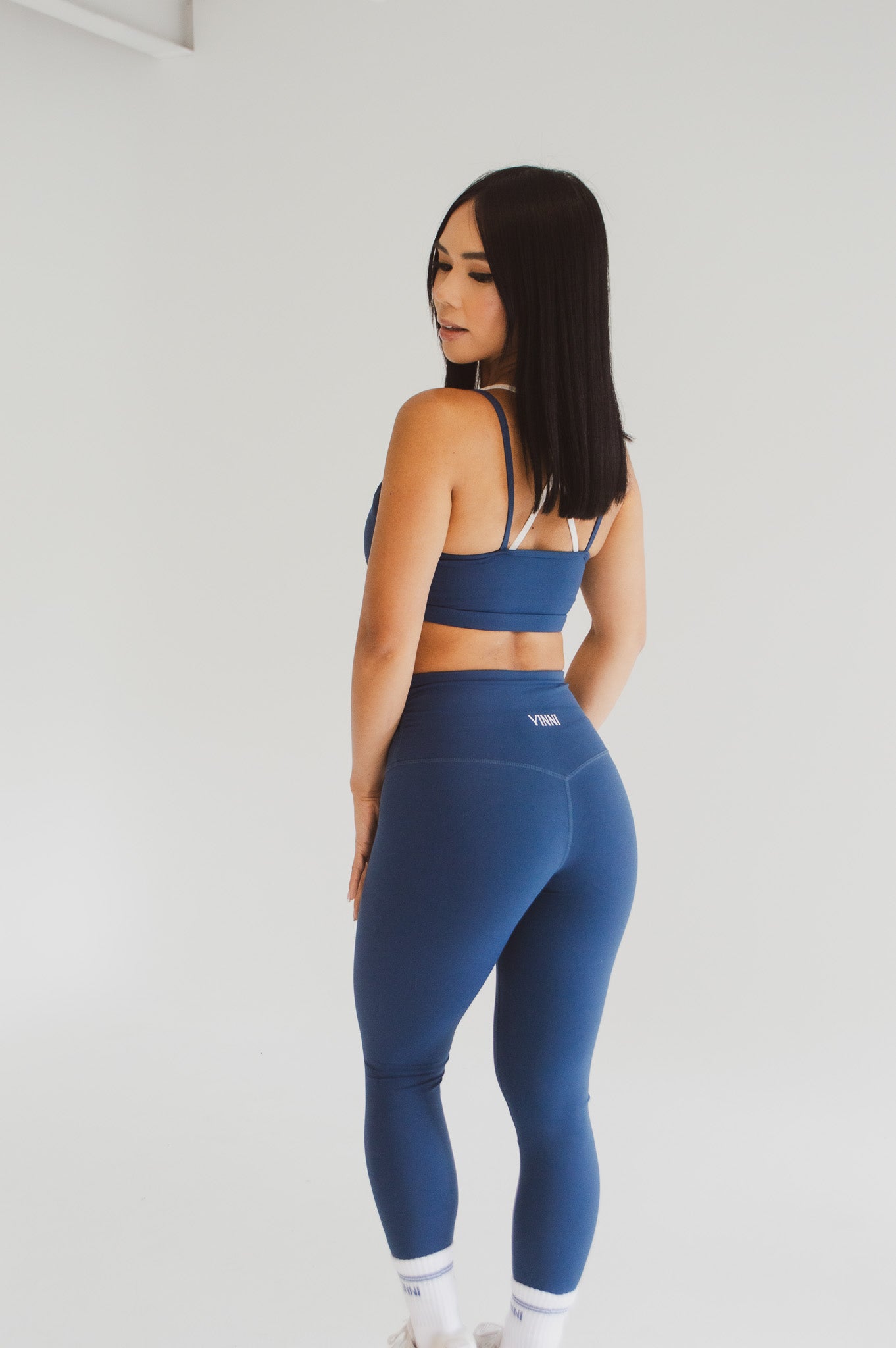 MAREN DOUBLE LAYER SPORTS BRA - OLD MONEY NAVY + OAT MILK