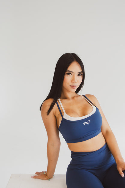 MAREN DOUBLE LAYER SPORTS BRA - OLD MONEY NAVY + OAT MILK