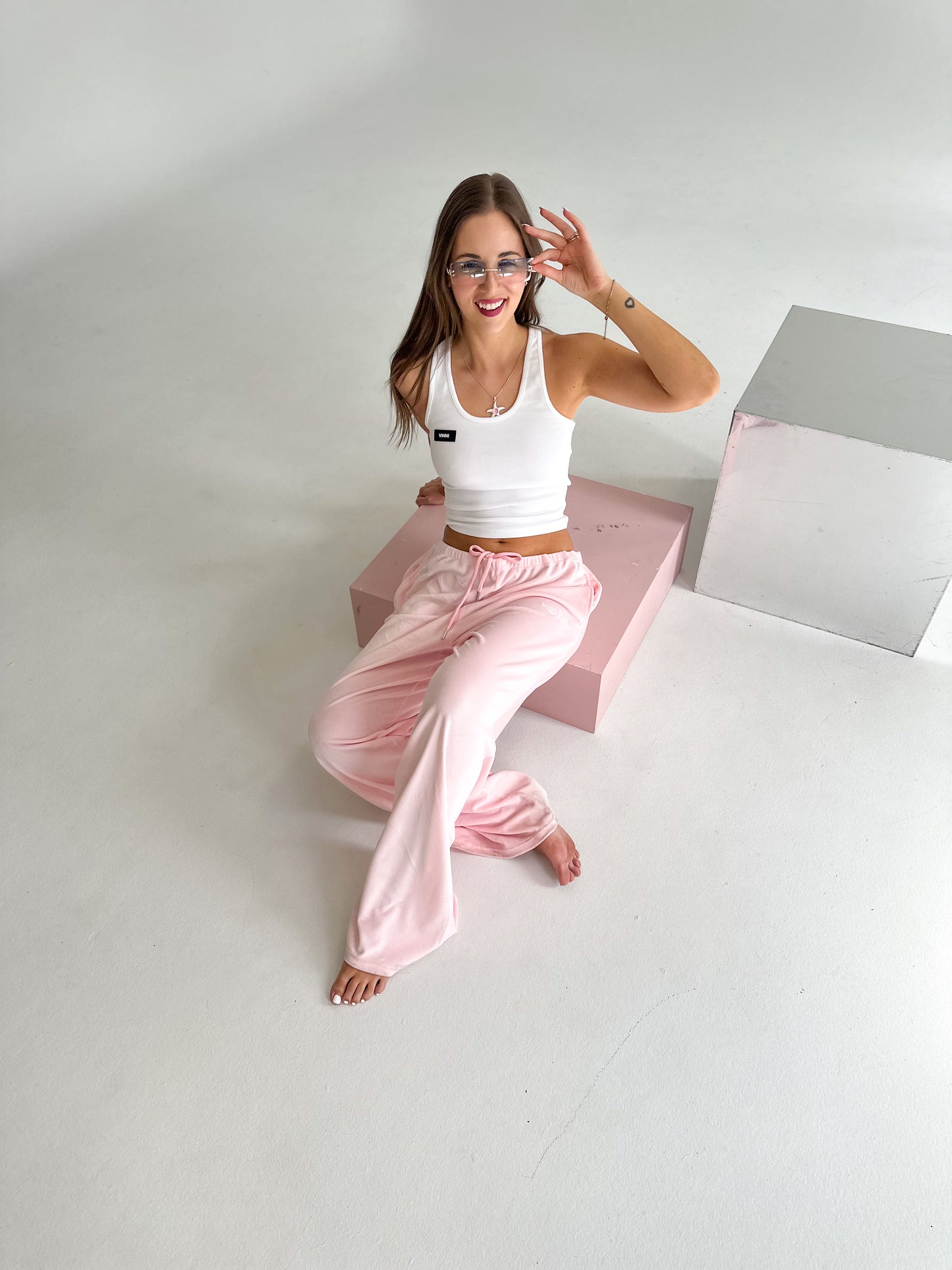 BRITNEY VELOUR SWEATS - PINK BLUSH