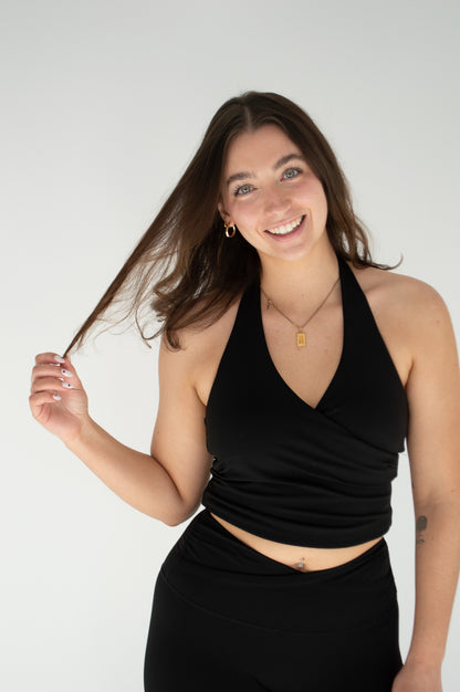 KAYLA WRAP HALTER - JET BLACK