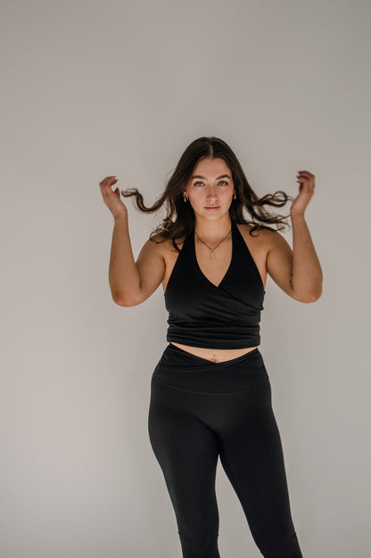 KAYLA WRAP HALTER - JET BLACK