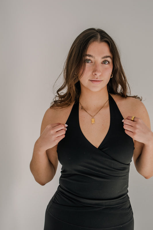 KAYLA WRAP HALTER - JET BLACK
