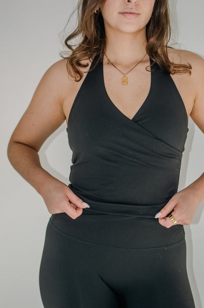 KAYLA WRAP HALTER - JET BLACK